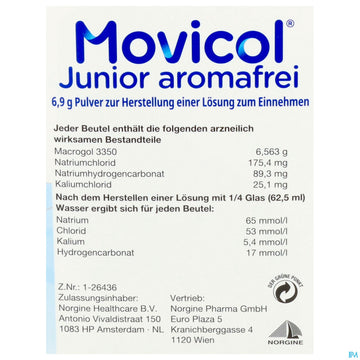 Movicol Pulver 6,9g Junior Aromafrei Stick 30st 30 ST – Packungsbild