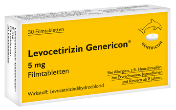 Levocetirizin Genericon® lindert Allergiesymptome 30 ST – Packungsbild