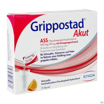 Grippostad Akut Ass/pseudoephedrin 500mg/30mg Gran.z.herst E.susp.z.einn Orange 10st 10 ST – Packungsbild