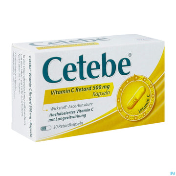 Cetebe Vitamin C -retard Kapseln 500mg 30st 30 ST – Packungsbild