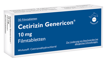 Cetirizin Genericon® lindert Allergiesymptome 30 ST – Packungsbild