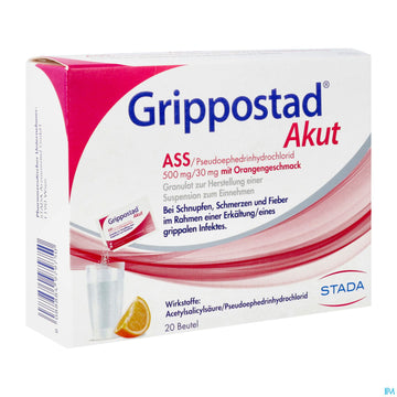 Grippostad Akut Ass/pseudoephedrin 500mg/30mg Gran.z.herst E.susp.z.einn Orange 20st 20 ST – Packungsbild