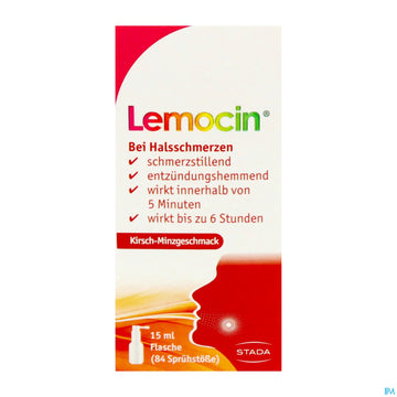 Lemocin Flurbiprofen Spray Z.anw.i.d.mundhoehle Lösung 8,75mg/dosis Kirsche/minze 15ml 15 ML – Packungsbild