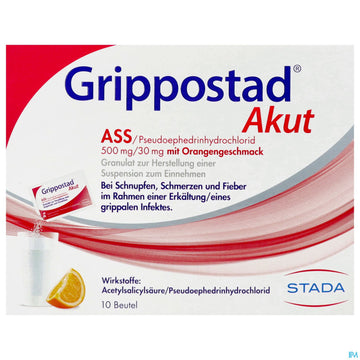 Grippostad Akut Ass/pseudoephedrin 500mg/30mg Gran.z.herst E.susp.z.einn Orange 10st