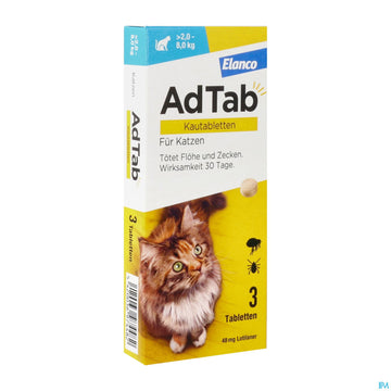 Adtab F Katzen Kautabl 48mg (2-8kg) 3st 3 ST – Packungsbild