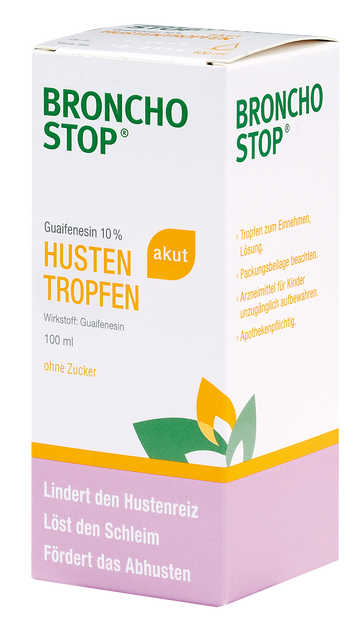 Bronchostop Guaifenesin 10% akut Tropfen 100 ML – Packungsbild