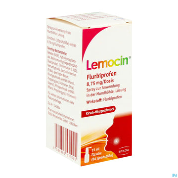 Lemocin Flurbiprofen Spray Z.anw.i.d.mundhoehle Lösung 8,75mg/dosis Kirsche/minze 15ml 15 ML – Packungsbild