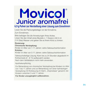 Movicol Pulver 6,9g Junior Aromafrei Stick 30st 30 ST – Packungsbild