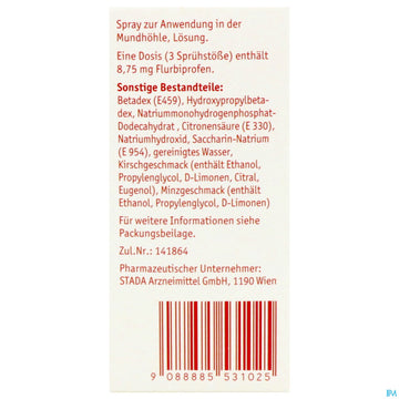 Lemocin Flurbiprofen Spray Z.anw.i.d.mundhoehle Lösung 8,75mg/dosis Kirsche/minze 15ml 15 ML – Packungsbild
