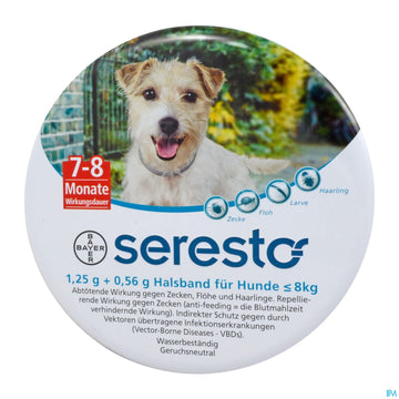 Seresto Wirkstoffh.halsband F/hunde Kleiner Gleich 8kg 1,25g + 0,56g 1st 1 ST – Packungsbild