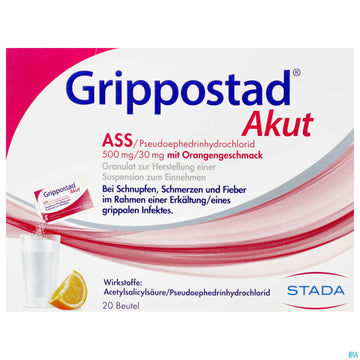 Grippostad Akut Ass/pseudoephedrin 500mg/30mg Gran.z.herst E.susp.z.einn Orange 20st 20 ST – Packungsbild