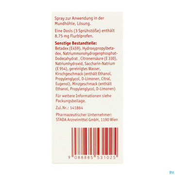 Lemocin Flurbiprofen Spray Z.anw.i.d.mundhoehle Lösung 8,75mg/dosis Kirsche/minze 15ml 15 ML – Packungsbild