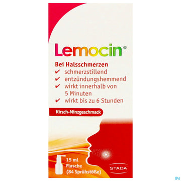 Lemocin Flurbiprofen Spray Z.anw.i.d.mundhoehle Lösung 8,75mg/dosis Kirsche/minze 15ml 15 ML – Packungsbild