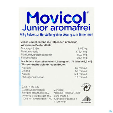 Movicol Pulver 6,9g Junior Aromafrei Stick 30st 30 ST – Packungsbild