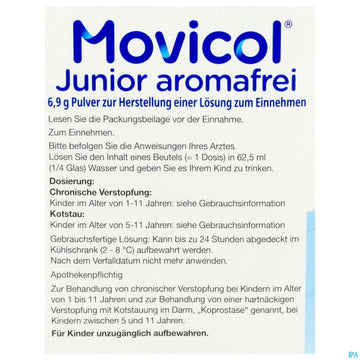 Movicol Pulver 6,9g Junior Aromafrei Stick 30st 30 ST – Packungsbild
